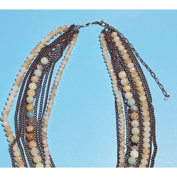 Multi-Strand Statement Necklace Gemstone Glass Beads Layered Chunky Antiqued - Picture 11 of 12